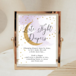 Póster Diapers nocturnos Purple Gold Juego de Baby Shower