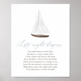 Póster Diapers nocturnos Rótulo Baby Shower Náutico