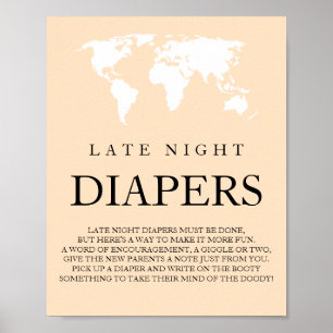 Póster Diapers nocturnos Travel World Map Baby Shower