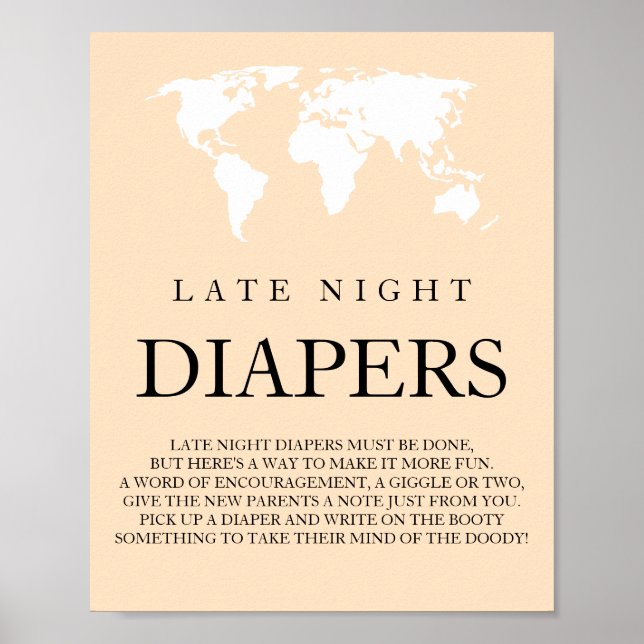 Póster Diapers nocturnos Travel World Map Baby Shower (Frente)