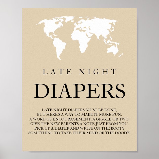 Póster Diapers nocturnos Travel World Map Baby Shower Po (Frente)