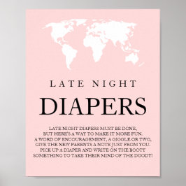 Póster Diapers nocturnos Travel World Map Baby Shower Po