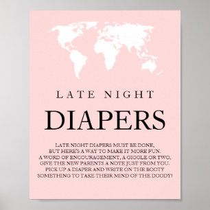 Póster Diapers nocturnos Travel World Map Baby Shower Po