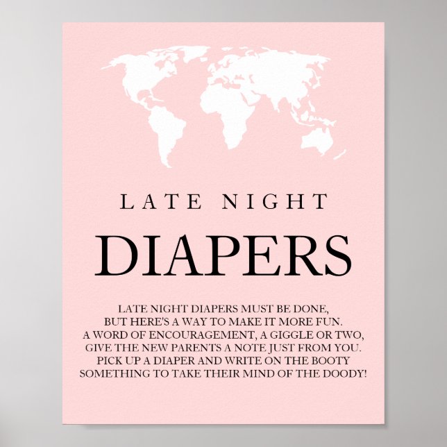 Póster Diapers nocturnos Travel World Map Baby Shower Po (Frente)
