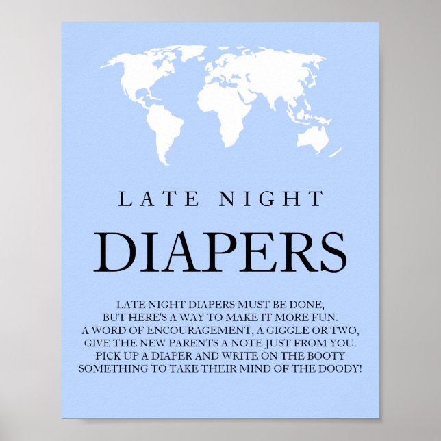 Póster Diapers nocturnos Travel World Map Baby Shower Po (Frente)