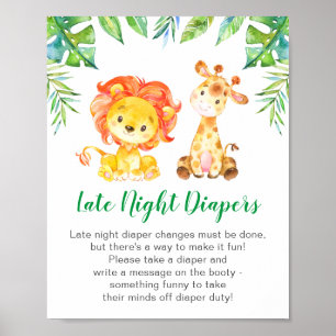 Póster Diapers nocturnos Wilgle Safari Baby Shower