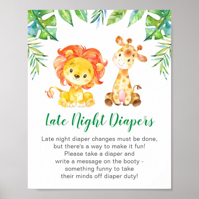 Póster Diapers nocturnos Wilgle Safari Baby Shower (Frente)