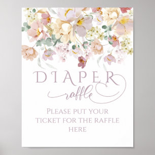 Póster Diapers para baby shower de niña flor silvestre pú