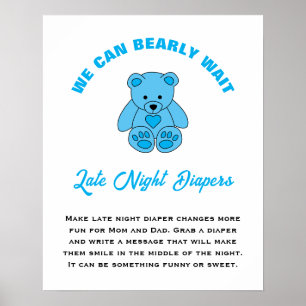Póster Diapers para Baby Shower de Osito Azul Esperando c
