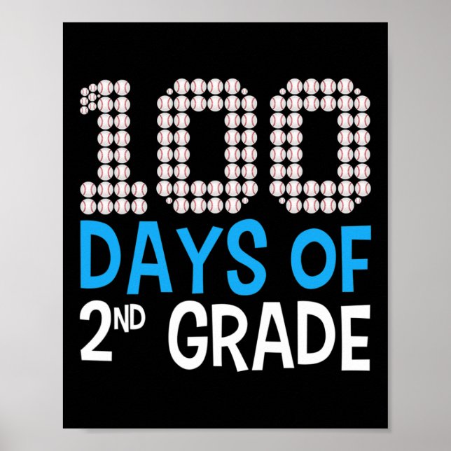 Póster Días De 2º Grado Deporte De Béisbol 100º Día De Sc (Frente)