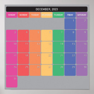 Póster Días de color del calendario planer de diciembre d