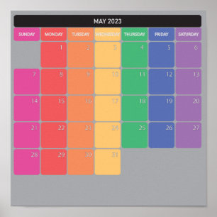 Póster Días de color del calendario planer de mayo de 202