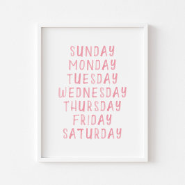 Póster Días de color rosa de la semana poster educativo