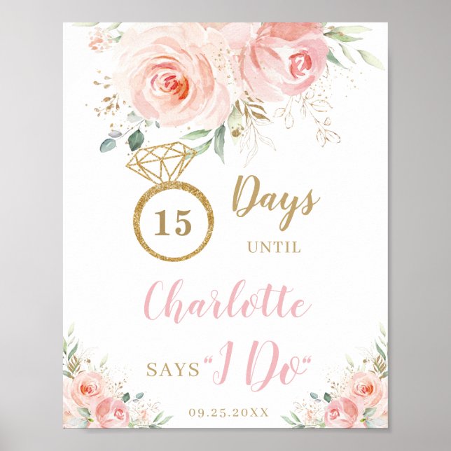 Póster Días de cuenta regresiva de Bodas florales rosados (Frente)