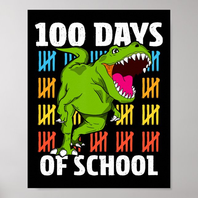 Póster Días de escuela 100° día Maestro Niños Dinosau (Frente)