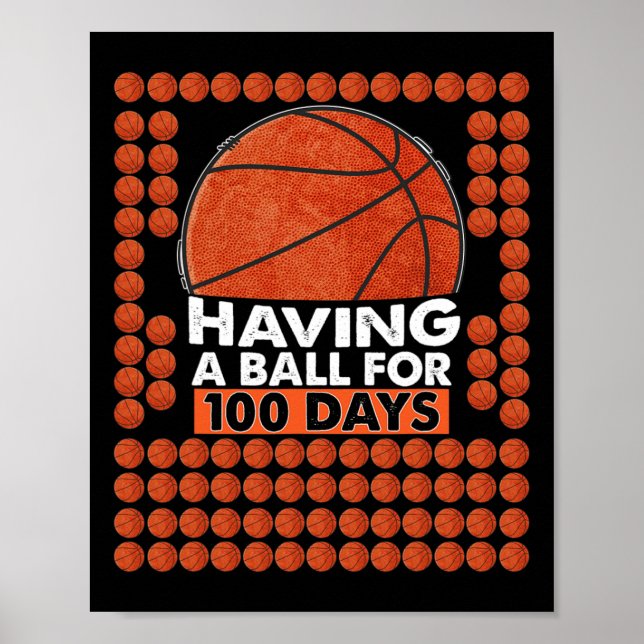 Póster Días de escuela de básquetbol 100 días bolas para  (Frente)