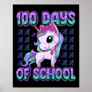 Póster Días de escuela Unicorn 100 días más inteligentes