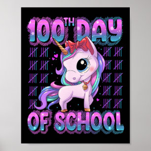 Póster Días de escuela Unicorn 100 días más inteligentes