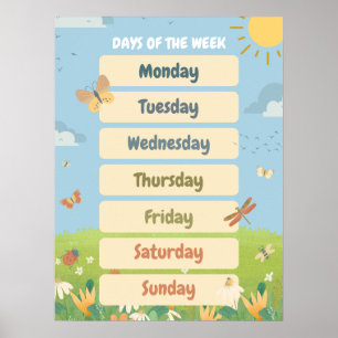 Póster Días de la semana de primavera en inglés en el aul