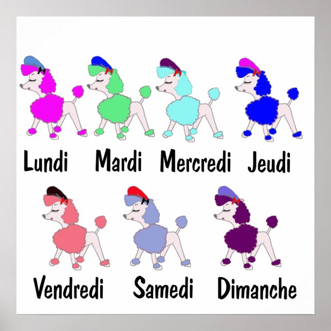 Póster Días de la semana en francés (Frente)