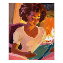 Póster Días de lectura acogedores: Chica afro en un entor