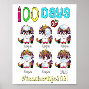 Póster Días De Maestra Escolar Unicornio Con Máscara Equi