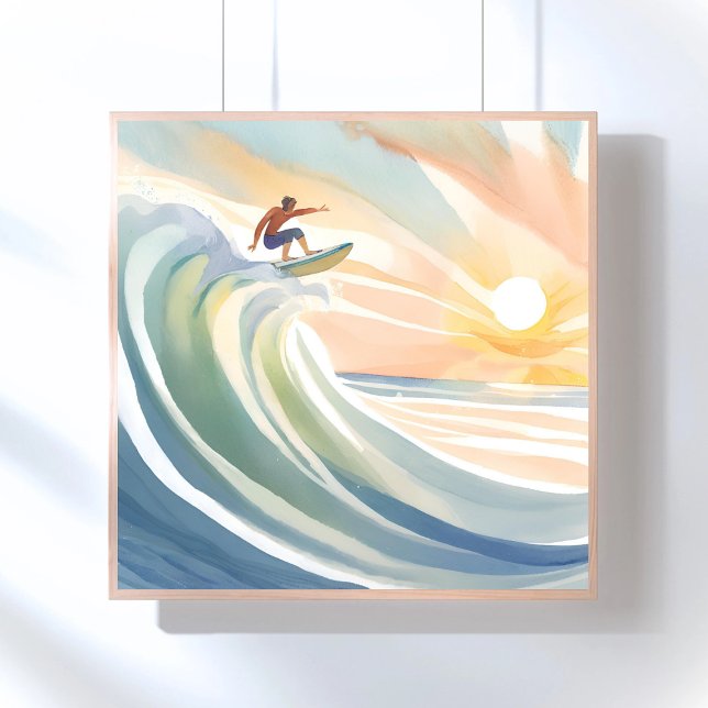 Póster Días de surf | Acuarela de surf de olas del océano (Subido por el creador)