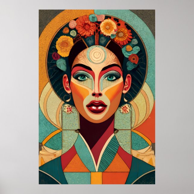 Póster Dibujando sobre el rostro de zellige Woman en mosa (Frente)