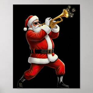 Póster Dibujante divertido de Navidad con Santa y trompet