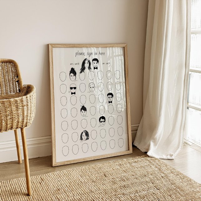 Póster Dibujar tu Boda alternativo de cara 49 Libro de in (Draw Your Face Alternative Funny Wedding Guest Book Drawing Unique Idea 50 Guests Keepsake Budget)