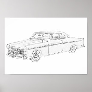 Póster Dibujo 1955 de lápiz blanco y negro de Chrysler