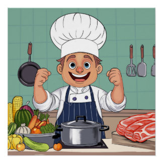Póster Dibujo a mano de caricatura de chef procrear