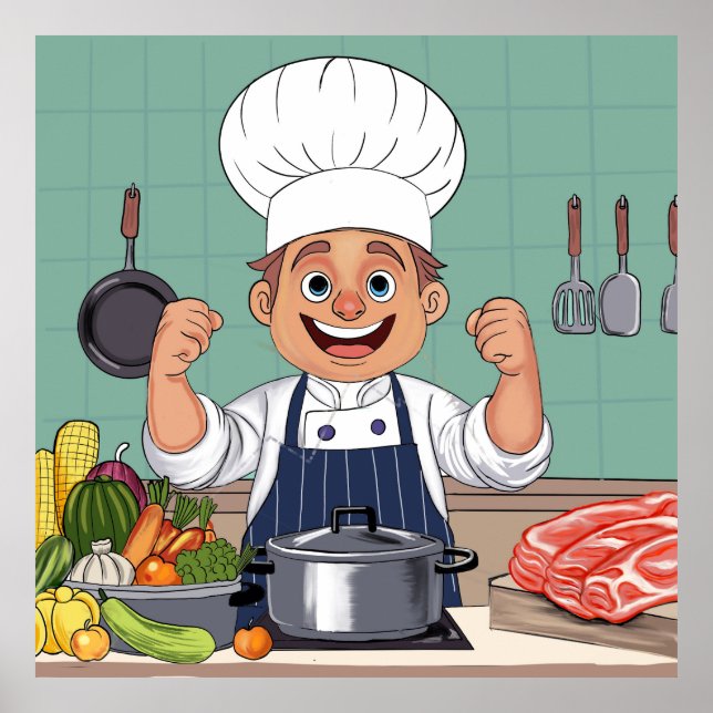 Póster Dibujo a mano de caricatura de chef procreate (Frente)