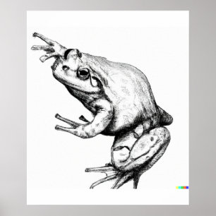 Póster dibujo a mano de Frog in Ukiyo-E Style art