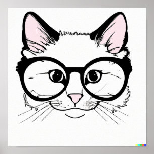 Póster Dibujo a mano Gato con gafas