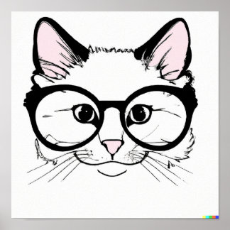 Póster Dibujo a mano Gato con gafas