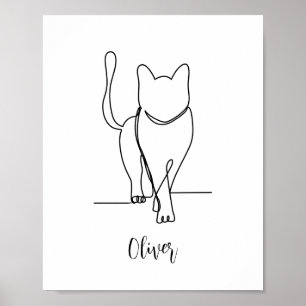 Póster Dibujo a pie de gato Imprimir una línea personaliz