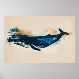 Póster Dibujo abstracto de ballena azul