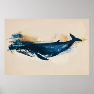 Póster Dibujo abstracto de ballena azul