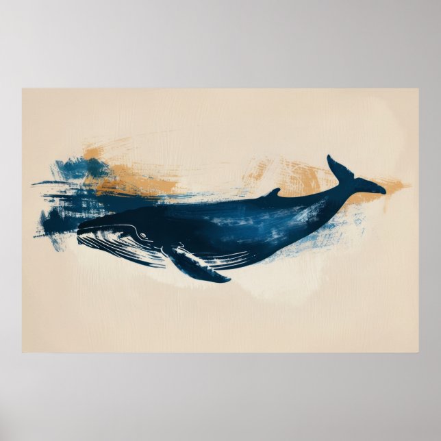 Póster Dibujo abstracto de ballena azul (Frente)