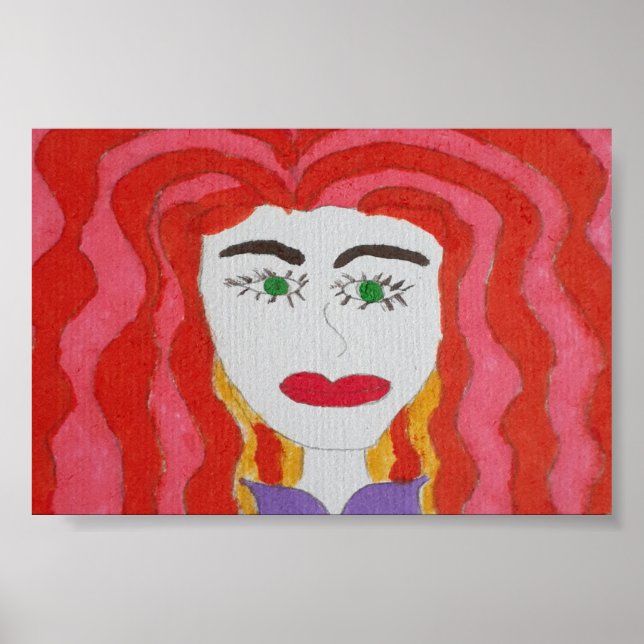 Póster Dibujo abstracto: rostro de una niña pelirroja (Frente)