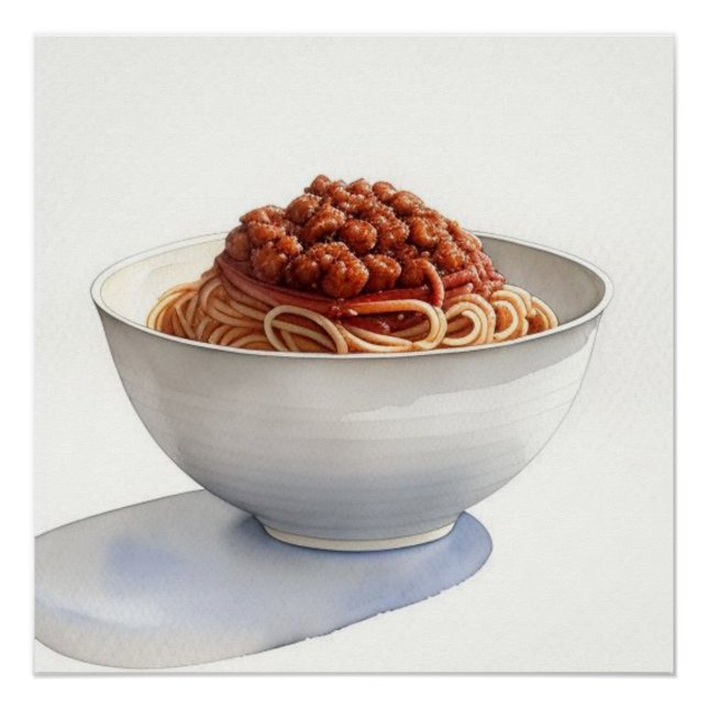 Póster Dibujo acuarela de espagueti boloñesa (Anverso)