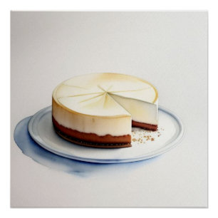 Póster Dibujo acuarela de un pastel de queso