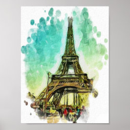 Póster Dibujo acuático, la torre del eiffel París