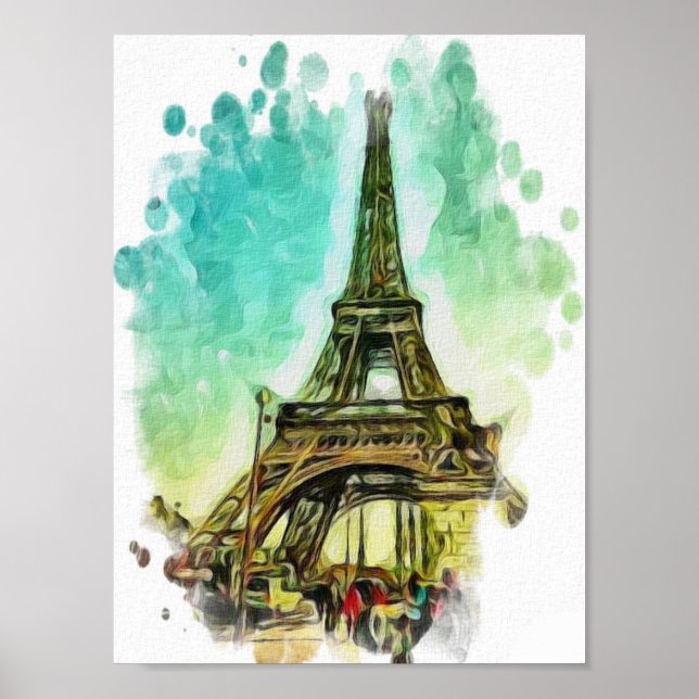 Póster Dibujo acuático, la torre del eiffel París (Frente)