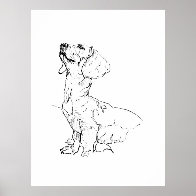 Póster Dibujo adorable de Dachshund, padre de perro (Frente)