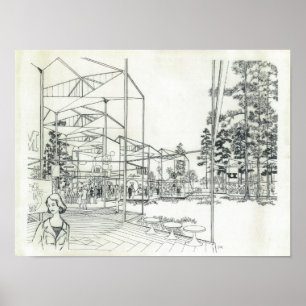 Póster Dibujo aéreo del concepto de la aguja del espacio