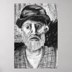 Póster Dibujo al carbón de anciano
