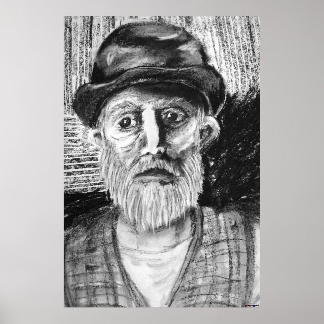 Póster Dibujo al carbón de anciano (Frente)