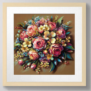 Póster Dibujo al pastel de un ramo floral